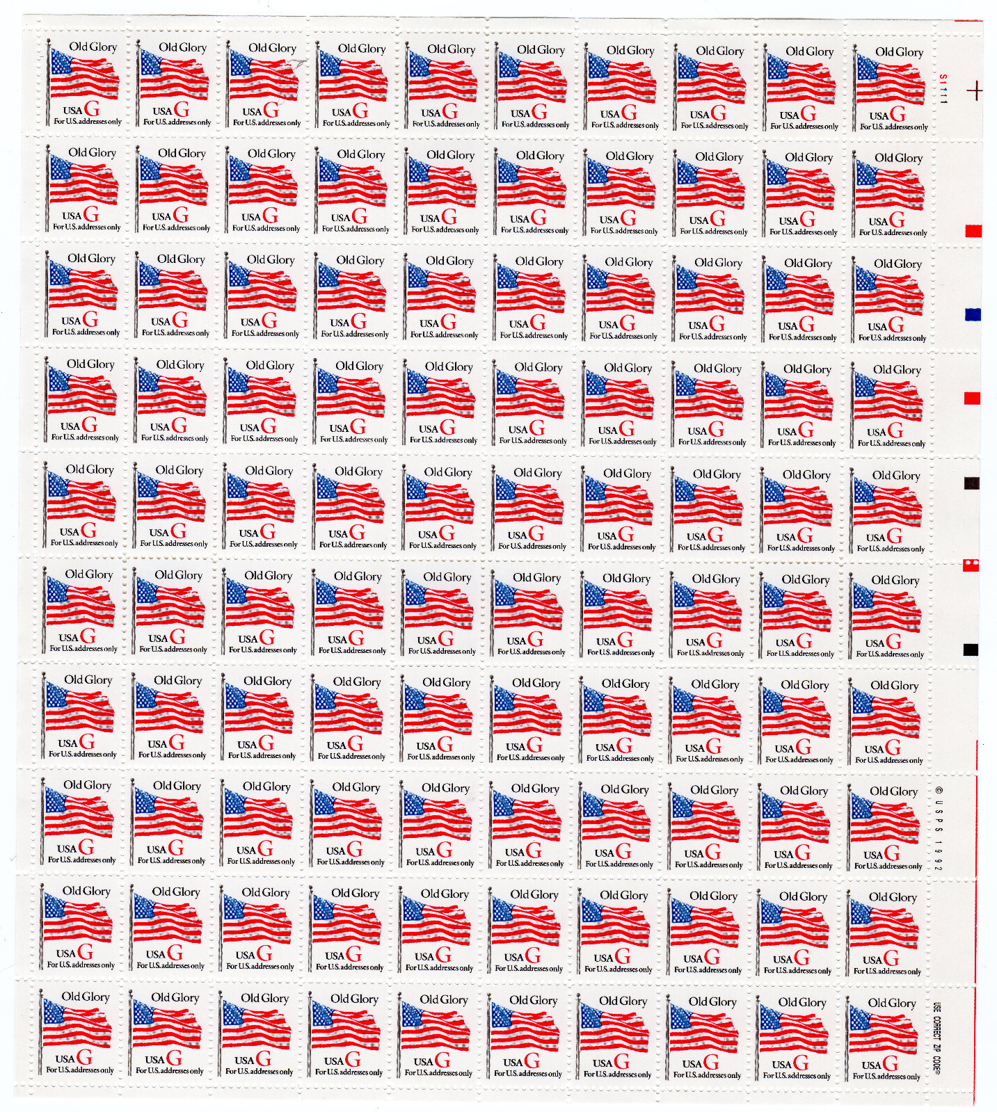 Scott #2882 Old Glory Flag w/Red G Sheet of 100 Stamps - MNH UR