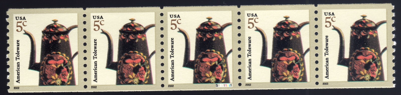 Scott #3612 Toleware Plate # 5 Stamp Coil (PNC5) - MNH