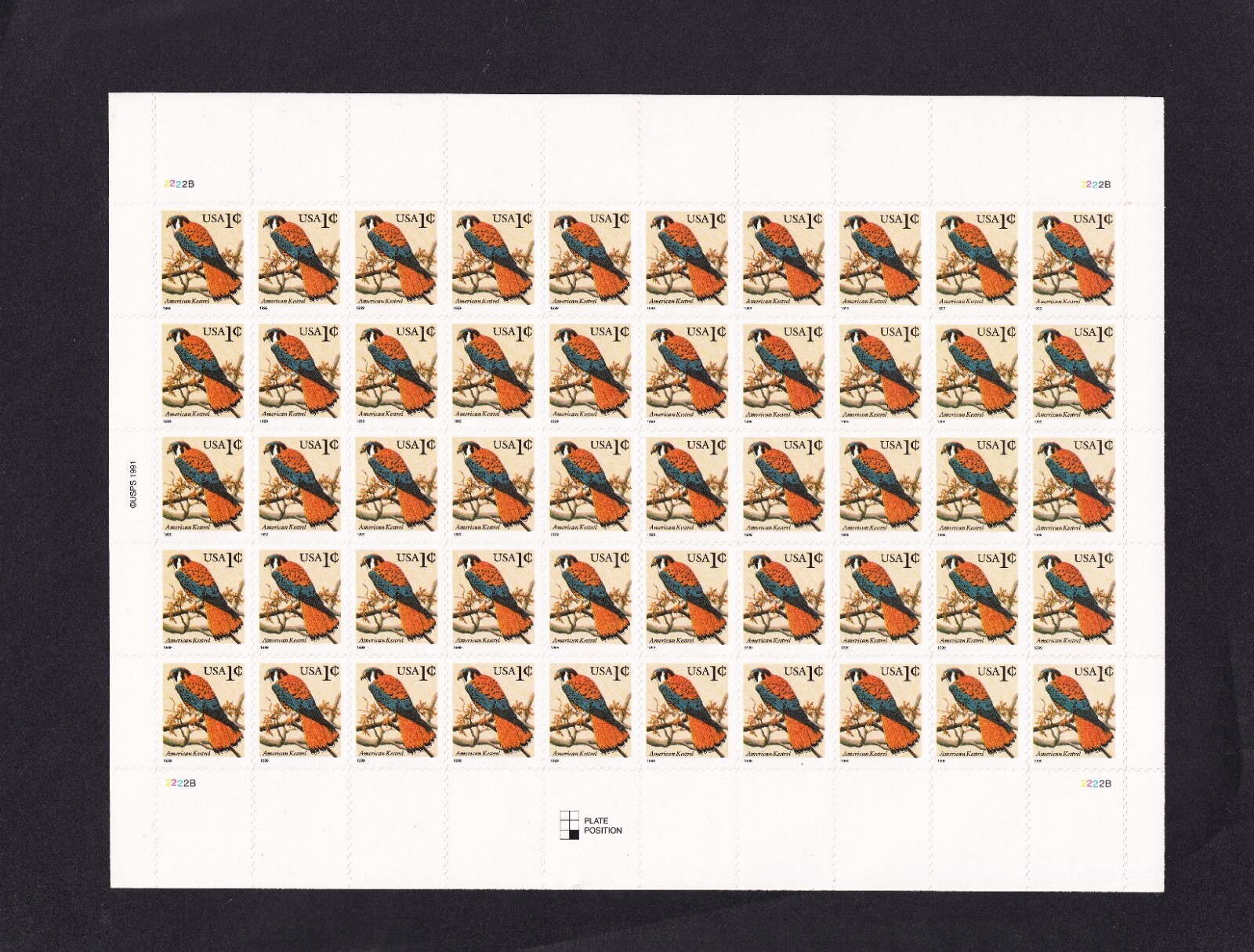 Scott #3031 1999 American Kestrel (Black Date) Sheet of 50 Stamps - MNH P#xxxB