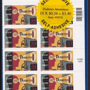 Scott #3503 Diabetes Half Sheet (Plate Block) of 10 Stamps - Sealed Blue