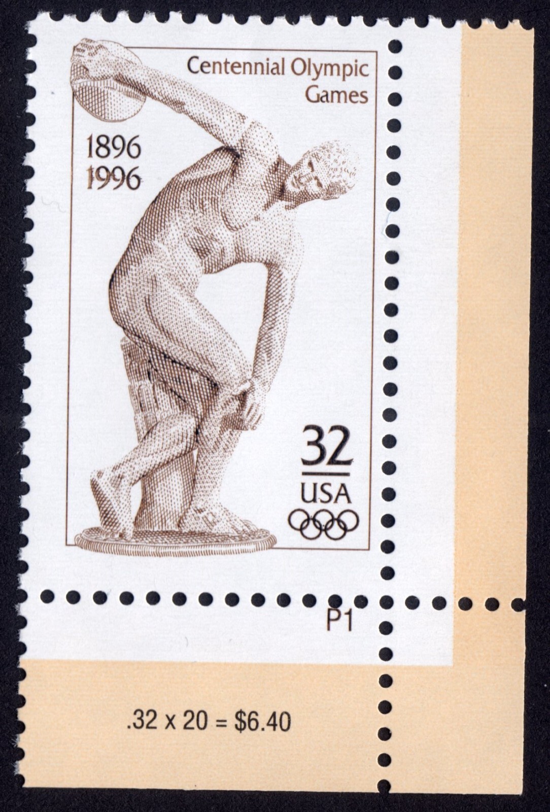 Scott #3087 32¢ Greece - OLYMPIC DISCUS THROWER - Plate # Single Stamp - MNH