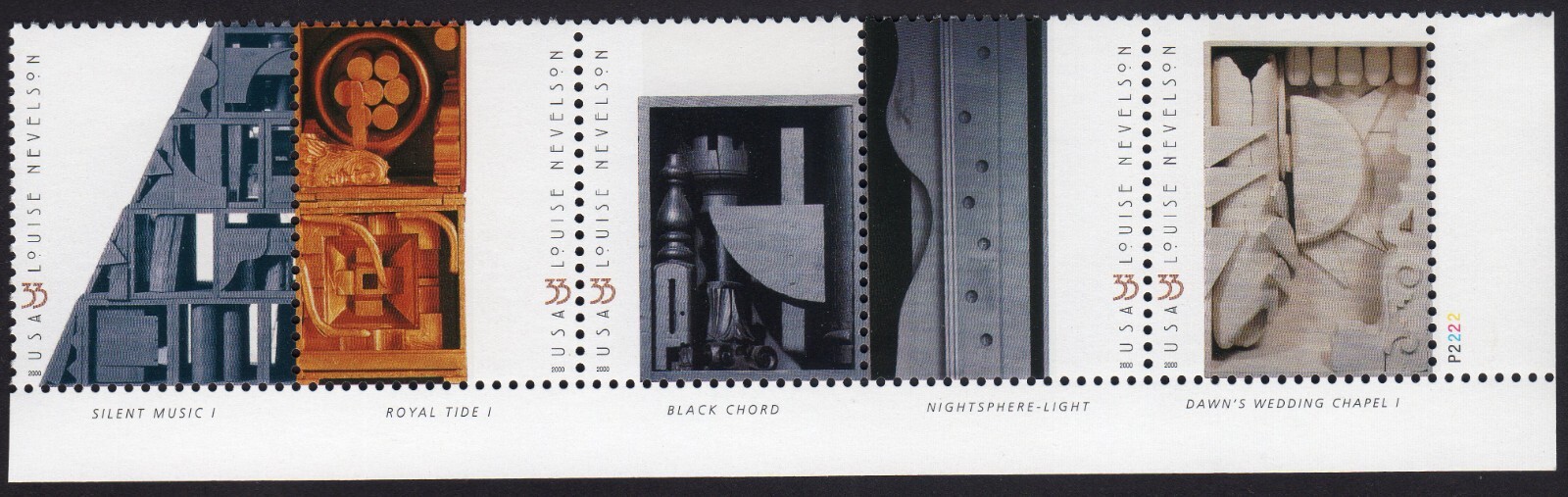 Scott #3383a (3379-83) Louise Nevelson Plate Strip of 5 Stamps - MNH Bottom