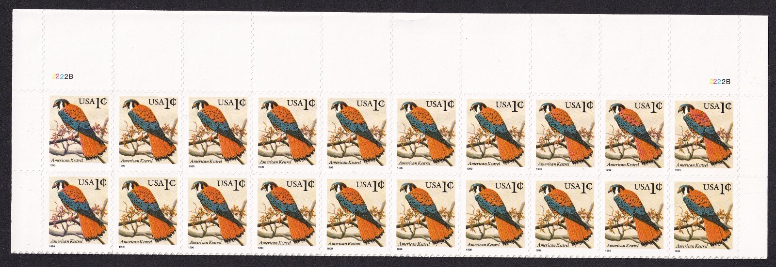 Scott #3031 American Kestrel 1999 Plate Block of 20 Stamps - MNH Top