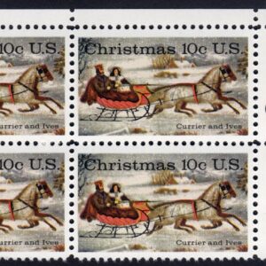 Scott #1551 Currier & Ives Winter Sleigh Zip Block of 4 Stamps - MNH