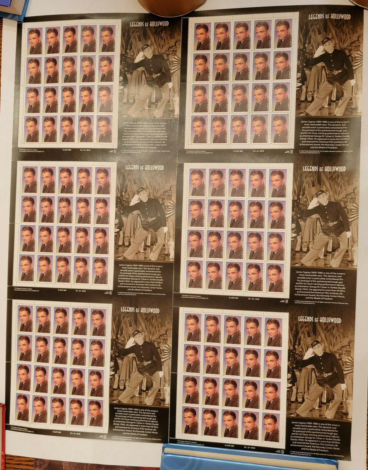 Scott #3329 James Cagney UNCUT Sheet of Stamps (120 Stamps) - MNH