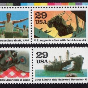 Scott #2559 1941 World at War (2) Plate # Strip of 5 Stamps - MNH Top