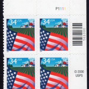 Scott #3470 Flag over Farm Plate Block of 4 Stamps - MNH