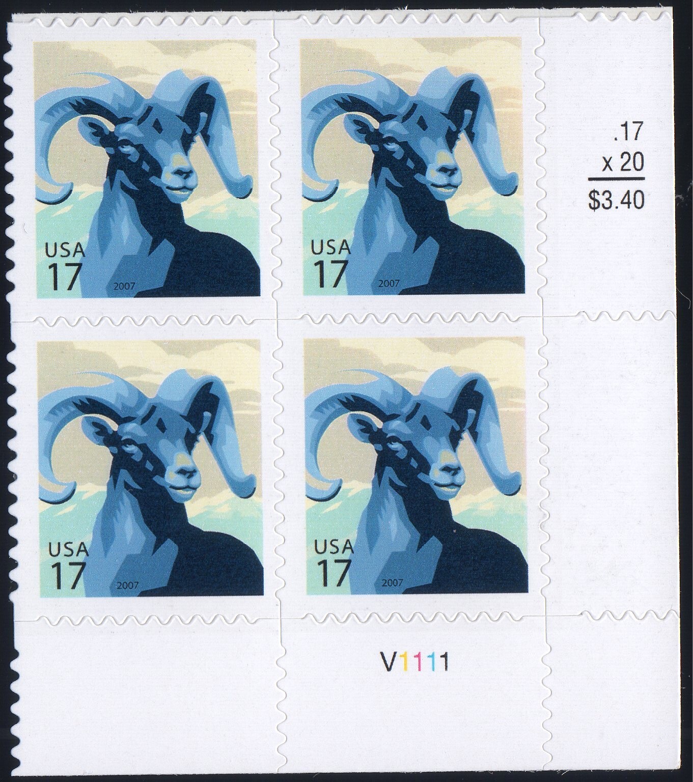 Scott #4138 Bighorn Sheep Plate Block of 4 Stamps - MNH