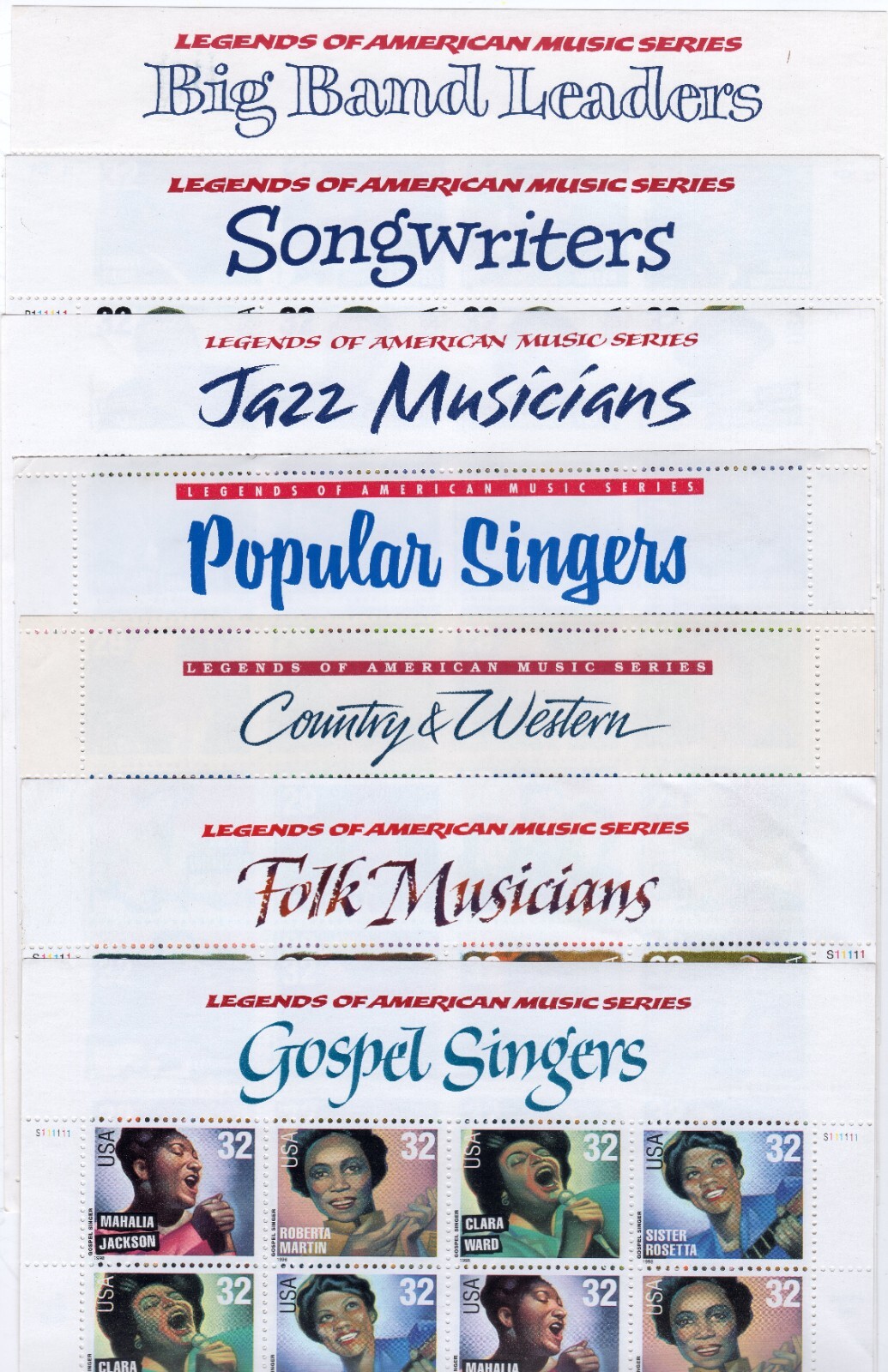 Scott #2774a 2853a 2992a 3099a 3103a 3215a 3219a Sheet of 20 Stamps - MNH
