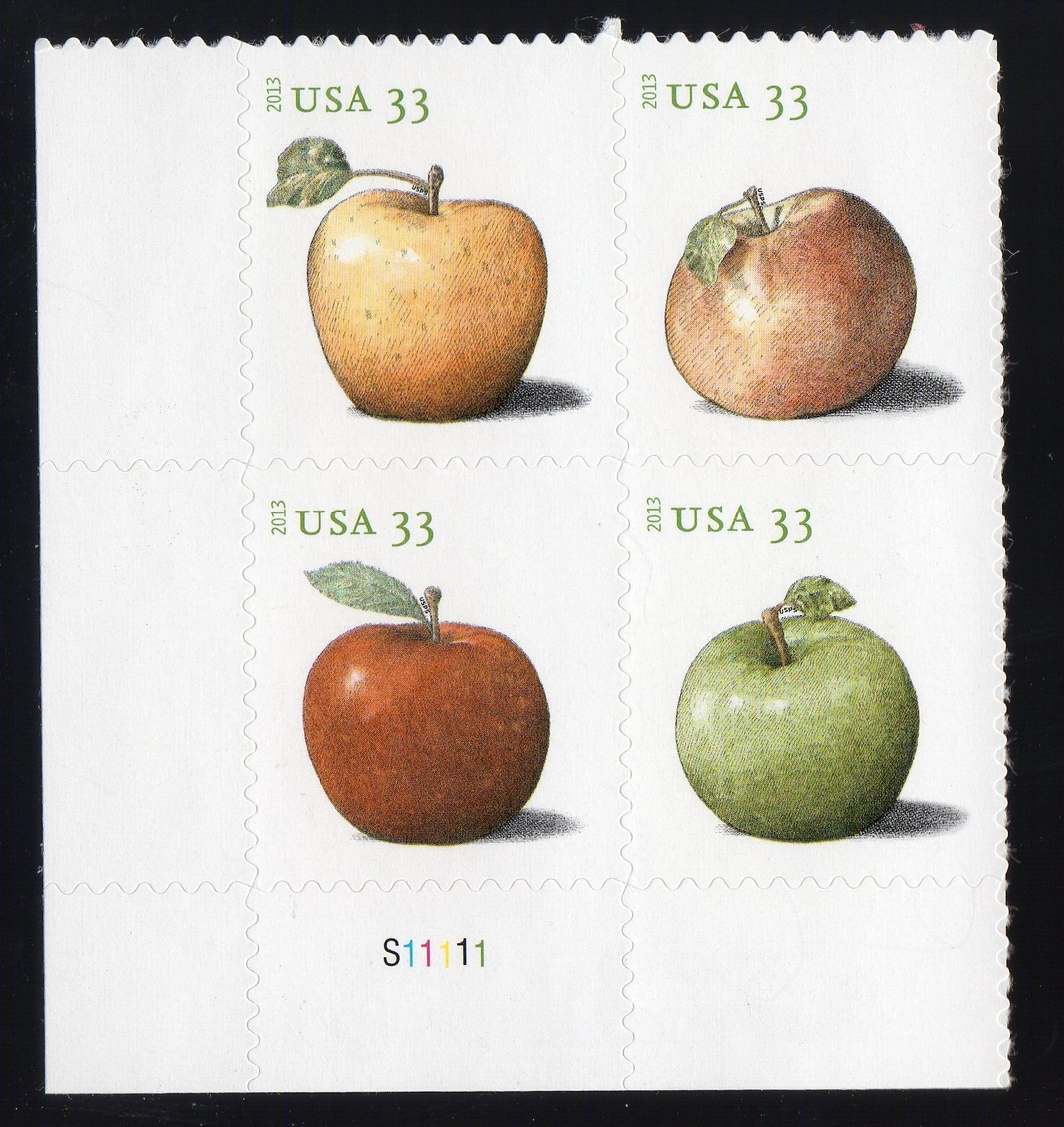 Scott #4730a (4727-30) Apples (Granny Smith) 33¢ Plate Block of 4 Stamps - MNH