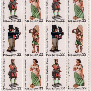 Scott #2243a Wood Carved Figurines Plate Block of 16 Stamps - MNH P#A11111 PC#6