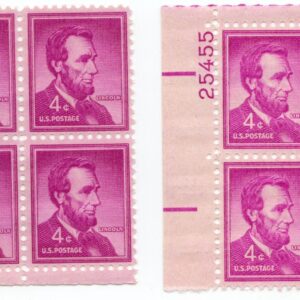 Scott #1036 & 1036a Abraham Lincoln Plate Block of 4 Stamps - MNH