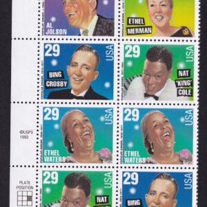 Scott #2849-2853 Popular Singers (Bing Cosby) Left Half Sheet of 10 Stamps - MNH