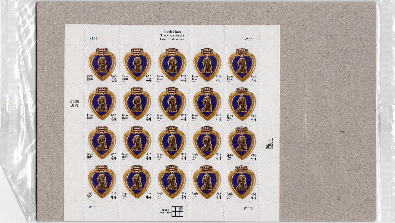 Scott #4390 Purple Heart Sheet of 20 Stamps - Sealed
