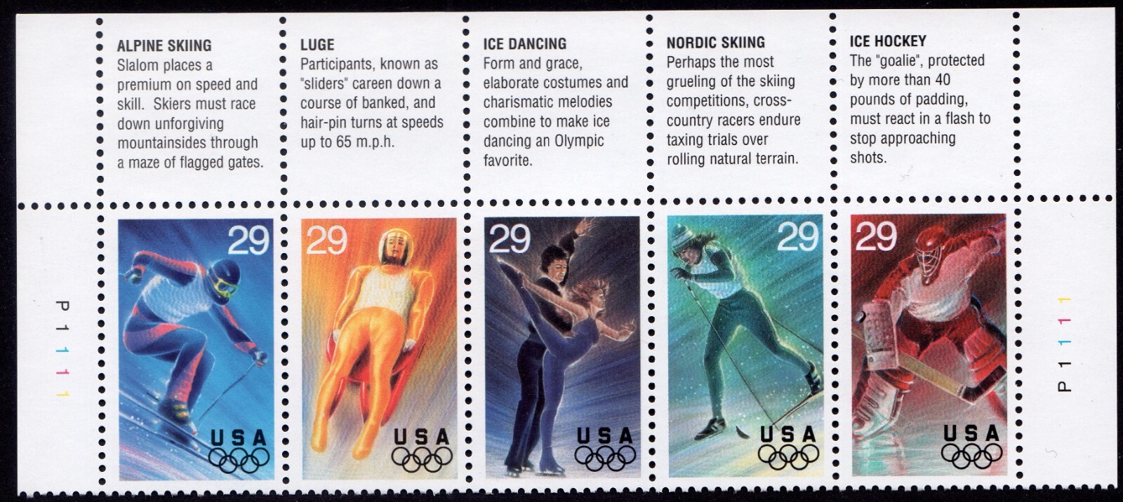 Scott #2811a (2807-11) Winter Olympics 29¢ Top Plate Strip of 5 Stamps - MNH