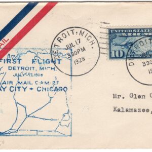 Scott #c7 First Flight Bay City to Chicago Detroit, MI 07/17/1928 Kalamazoo