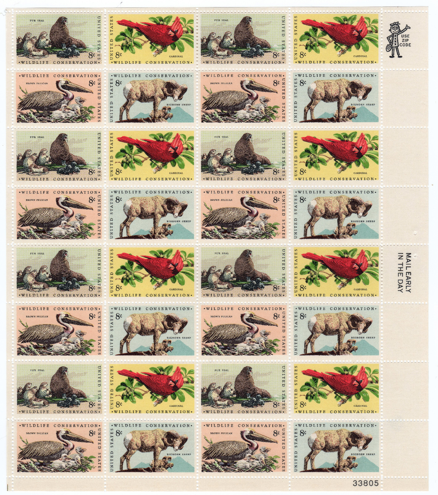 Scott #1467a (1464-67) Wildlife Conservation Sheet of 32 Stamps - MNH