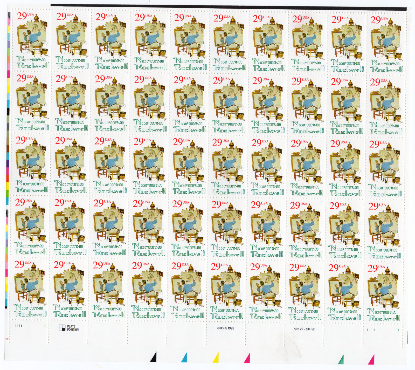 Scott #2839 Norman Rockwell Full Sheet of 50 Stamps - MNH