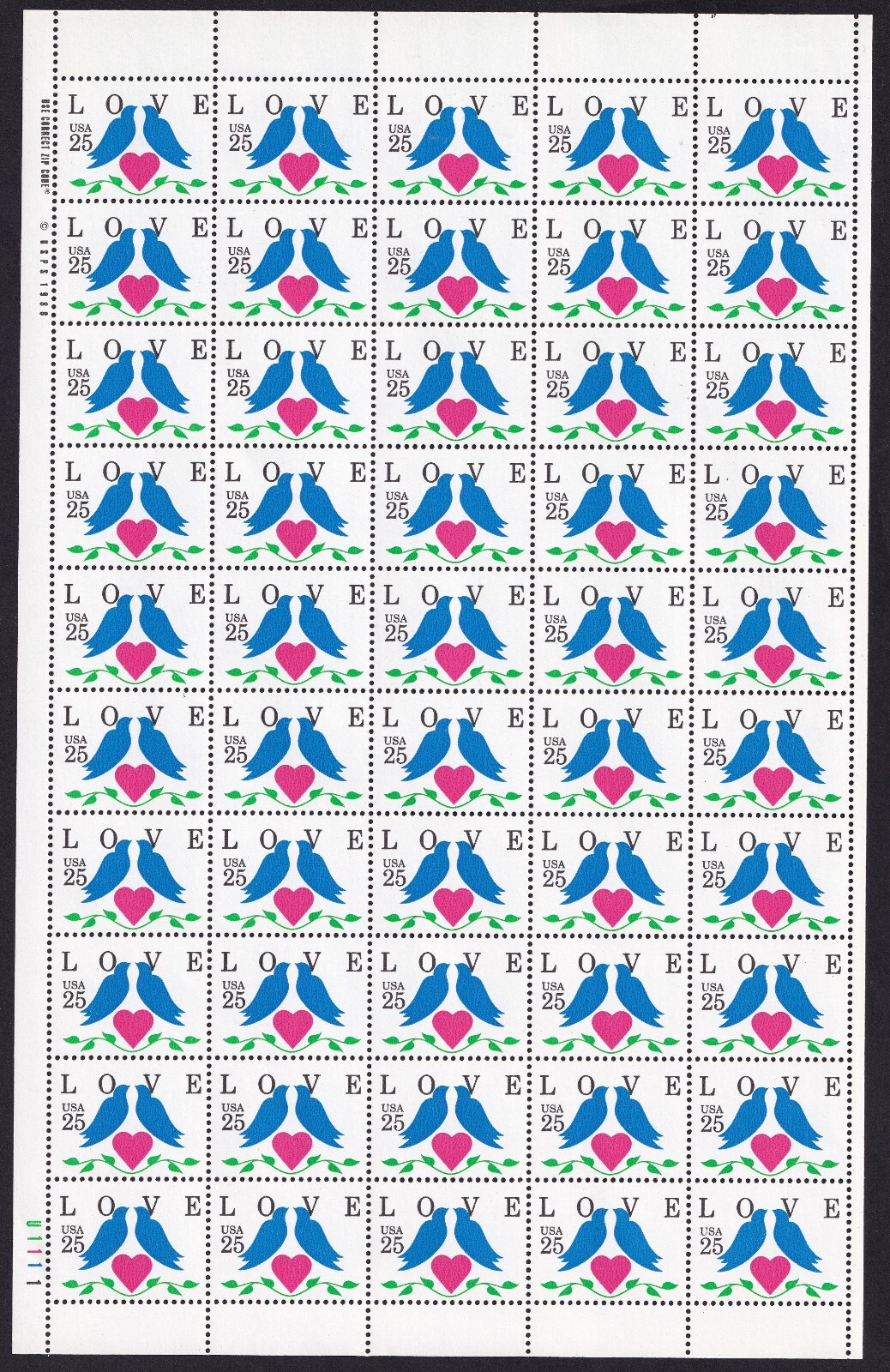 Scott #2440 Love Birds Sheet of 50 Stamps - MNH P#U1111