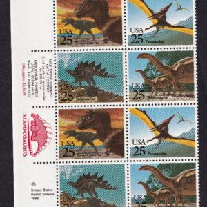 Scott #2425b (2422-25) Dinosaurs Plate Block & Stamposaurus of 16 Stamps MNH LL