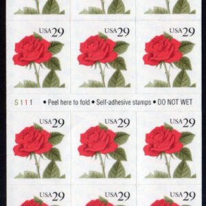 Scott #2490a 29¢ Red Rose Booklet Pane of 18 Stamps - MNH