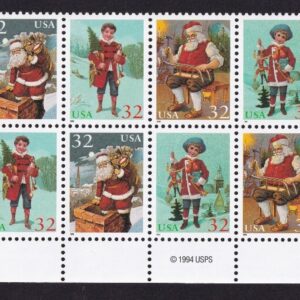 Scott #3004-3007a Santa & Boy Plate Block Of 20 Stamps - MNH