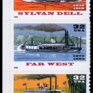 Scott #3091-3095a RiverBoats (Early Cruise Ships) Plate Strip of 5 Stamps MNH LL