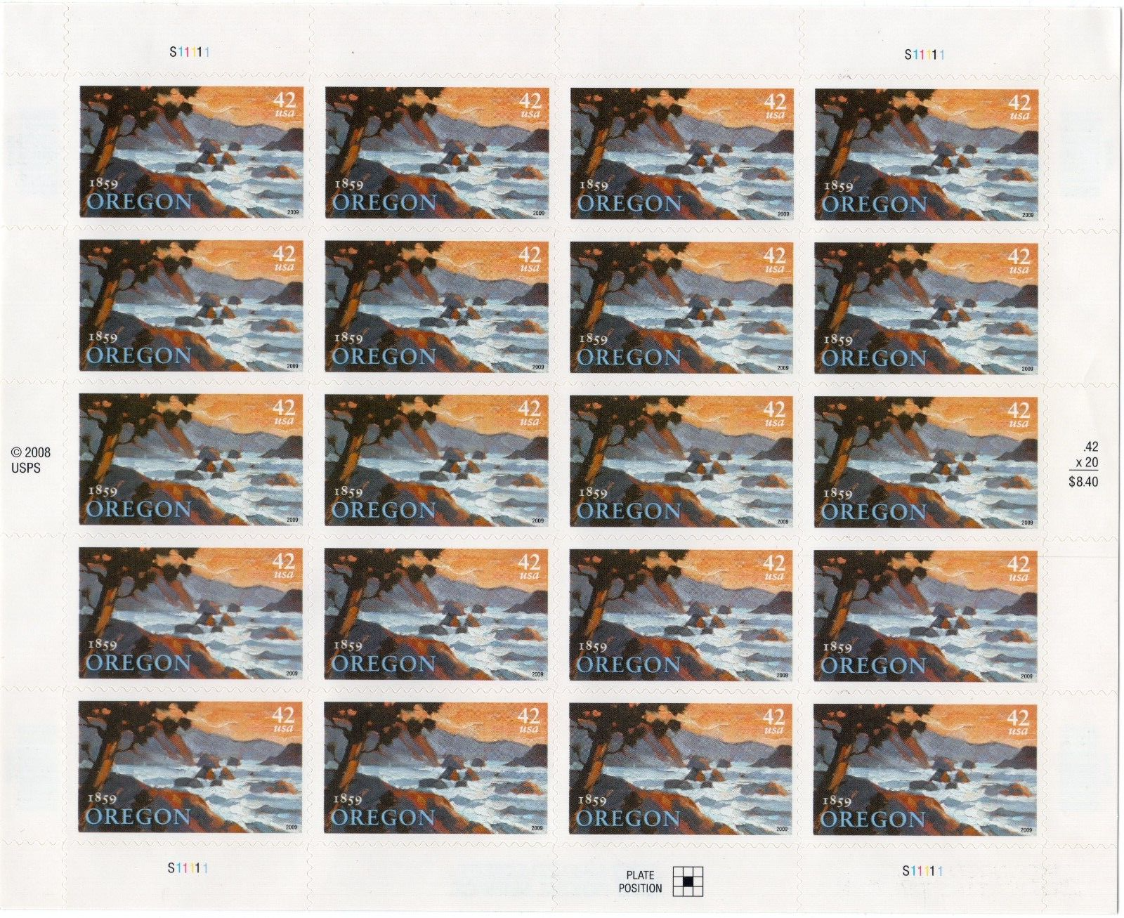Scott #4376 Oregon Full Sheet of 20 Stamps - MNH