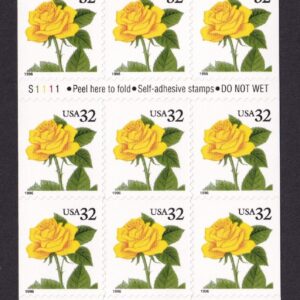 Scott #3049a 32¢ Yellow Rose Booklet of 20 Stamps - MNH P#S1111 Rose Bowl