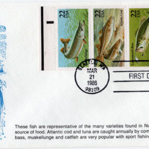Scott #2209a North American Fish Booklet pane FDC (03/21/86) Seattle WA