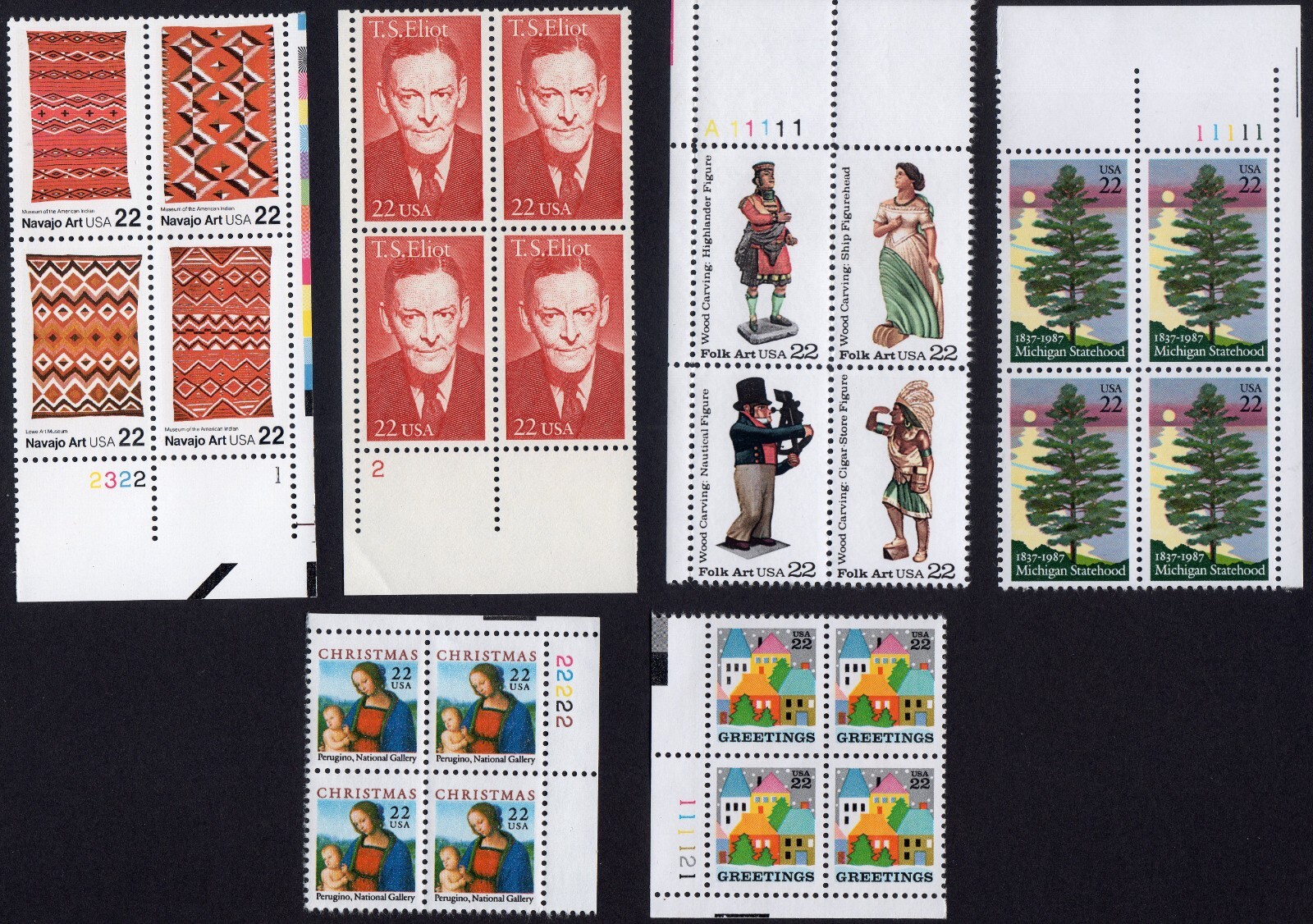 Scott #2238b-2239-2243a-2244-2245-2246 Michigan Plate Block of 4 Stamps - MNH