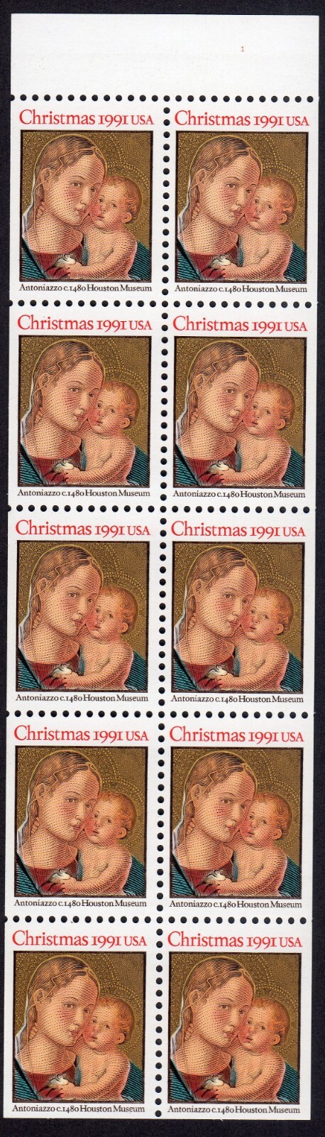 Scott #2578a Madonna (Antoniazzo) Booklet Pane of 10 Stamps - MNH