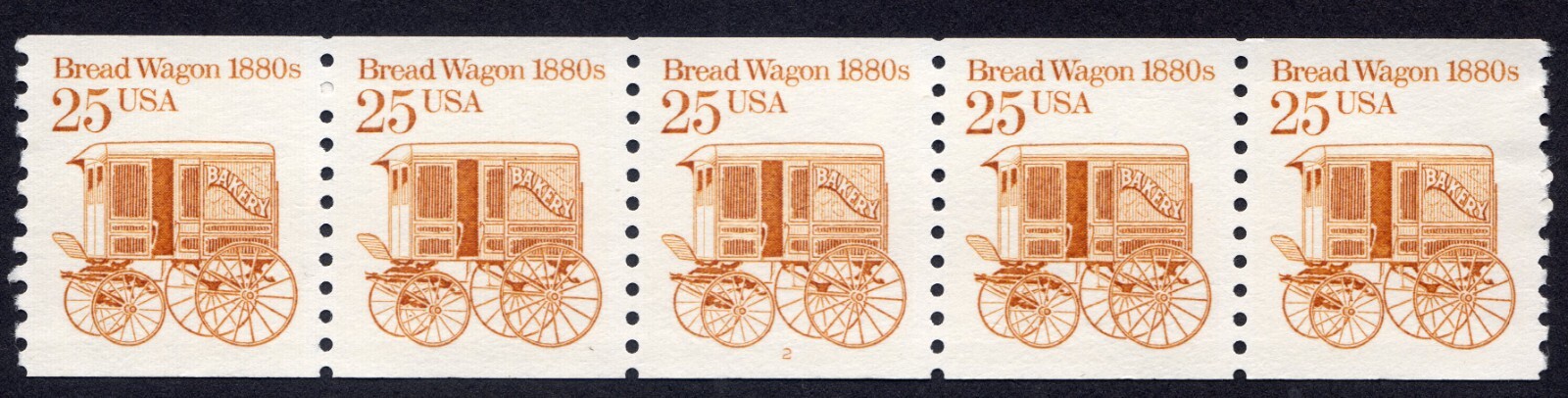 Scott #2136 Bread Wagon Transportation Plate # (PNC5) Coil of 5 Stamps - MNH P#2