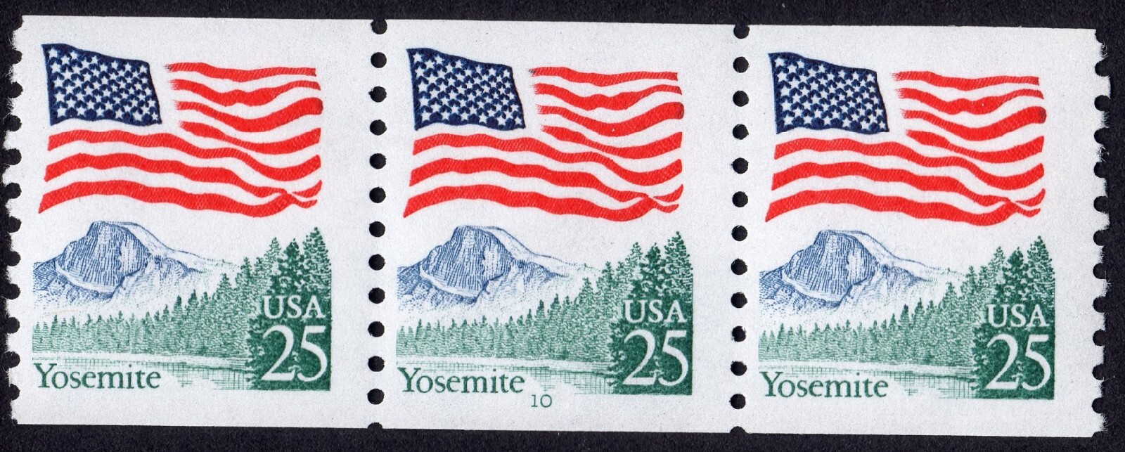 Scott #2280a Flag Over Yosemite Plate # Coil (PNC3) of 3 Stamps - MNH P#10