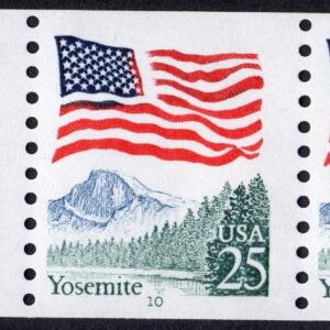 Scott #2280a Flag Yosemite Plate # Coil (PNC3) of 3 Stamps P#10 EFO Color bleed