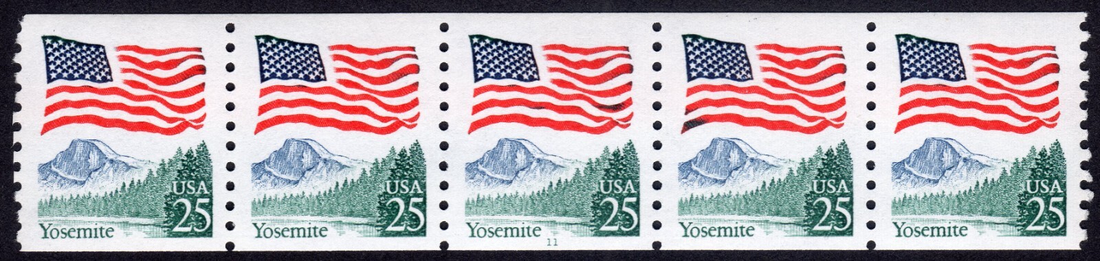 Scott #2280a Flag Over Yosemite Plate # Coil (PNC5) of 5 Stamps - MNH P#11