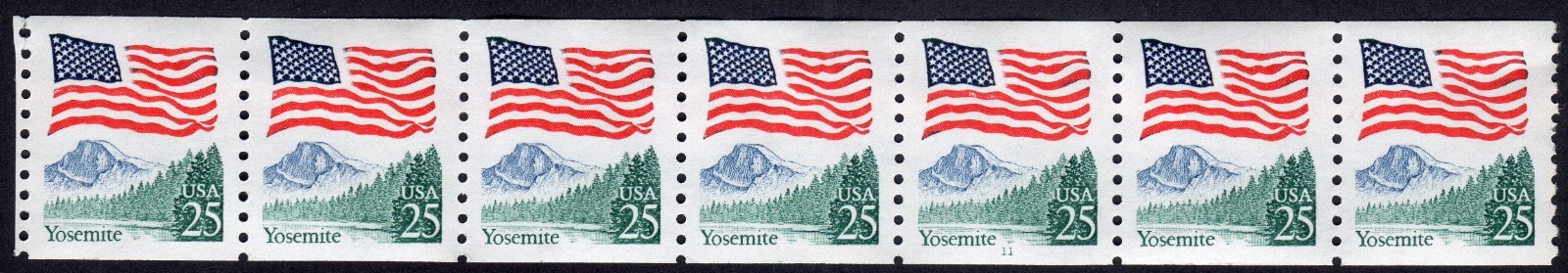 Scott #2280a Flag Yosemite Plate # Coil (PNC5) of 5 Stamps MNH P#11 End of coil