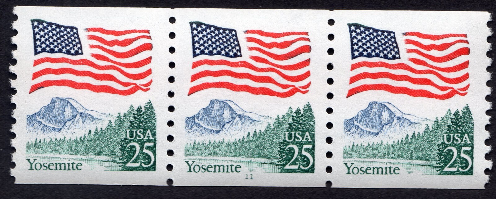 Scott #2280a Flag Over Yosemite Plate # Coil (PNC3) of 3 Stamps - MNH P#11