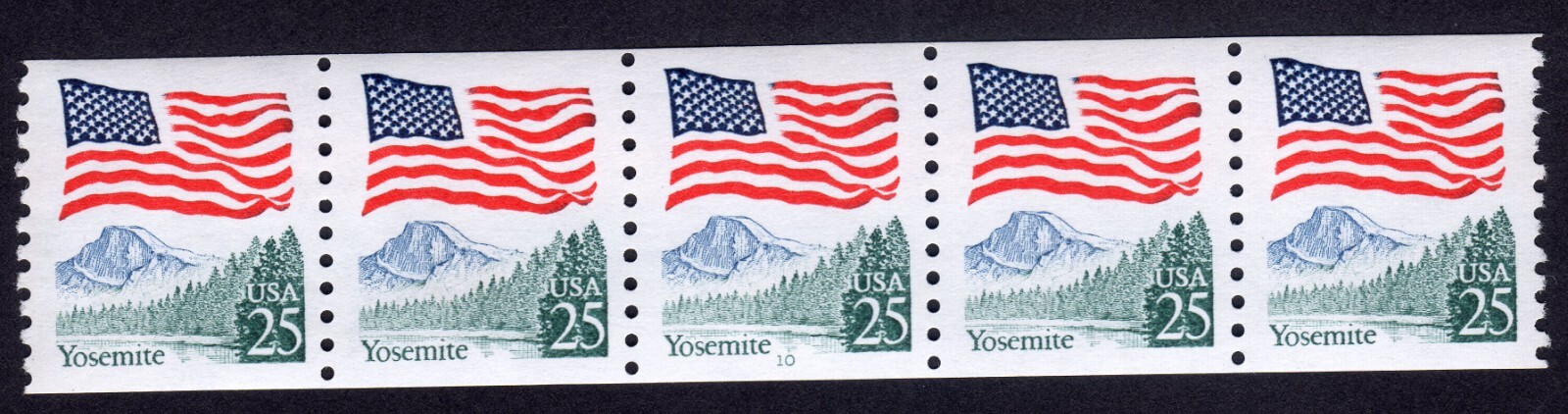 Scott #2280a Flag Over Yosemite Plate # Coil (PNC5) of 5 Stamps - MNH P#10