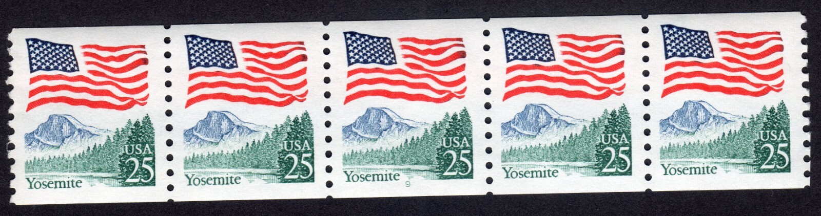 Scott #2280a Flag Over Yosemite Plate # Coil (PNC5) of 5 Stamps - MNH P#9