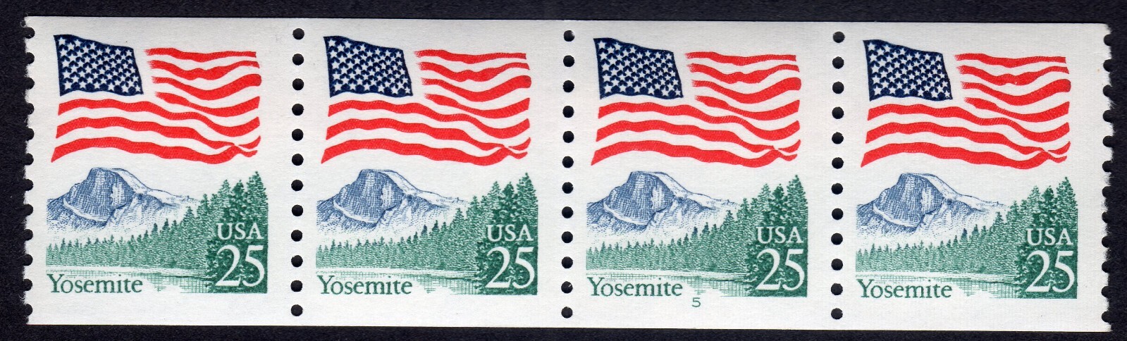 Scott #2280 Flag Over Yosemite Plate # Coil (PNC3) of 4 Stamps - MNH P#5