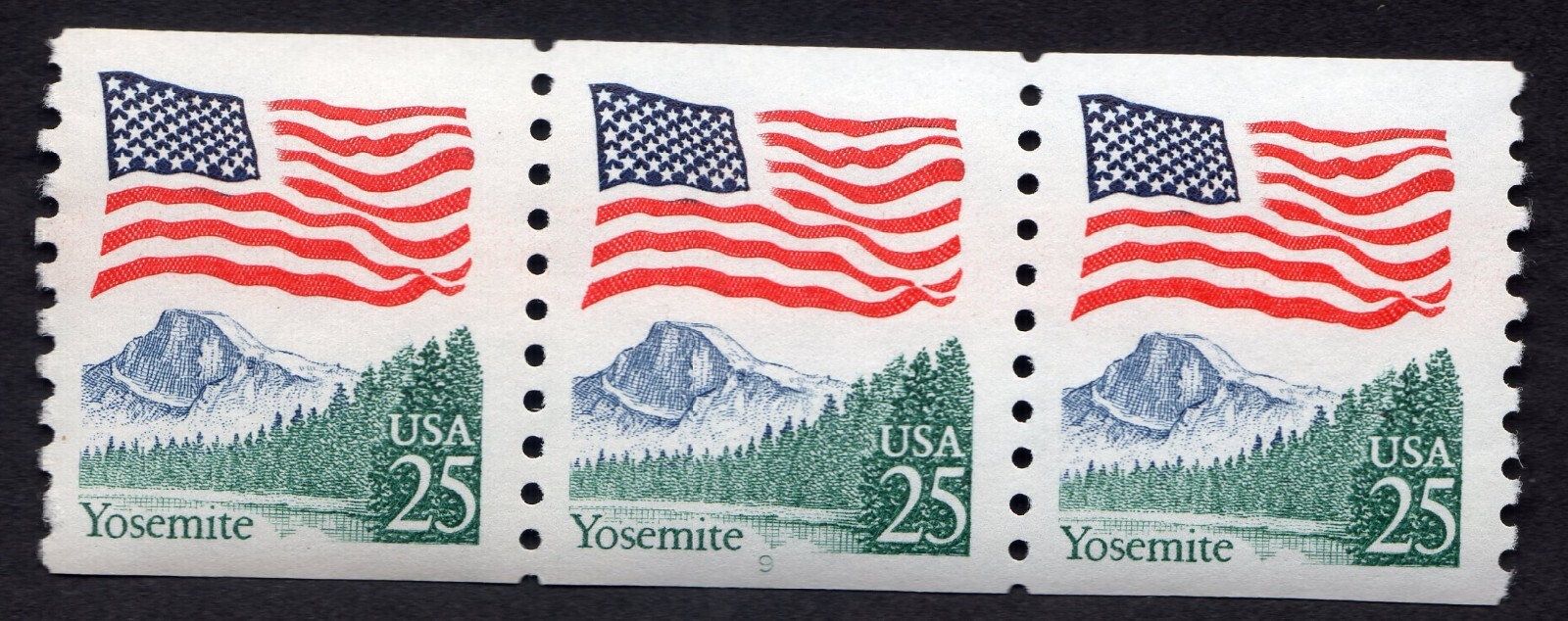Scott #2280a Flag Over Yosemite Plate # Coil (PNC3) of 3 Stamps - MNH P#9