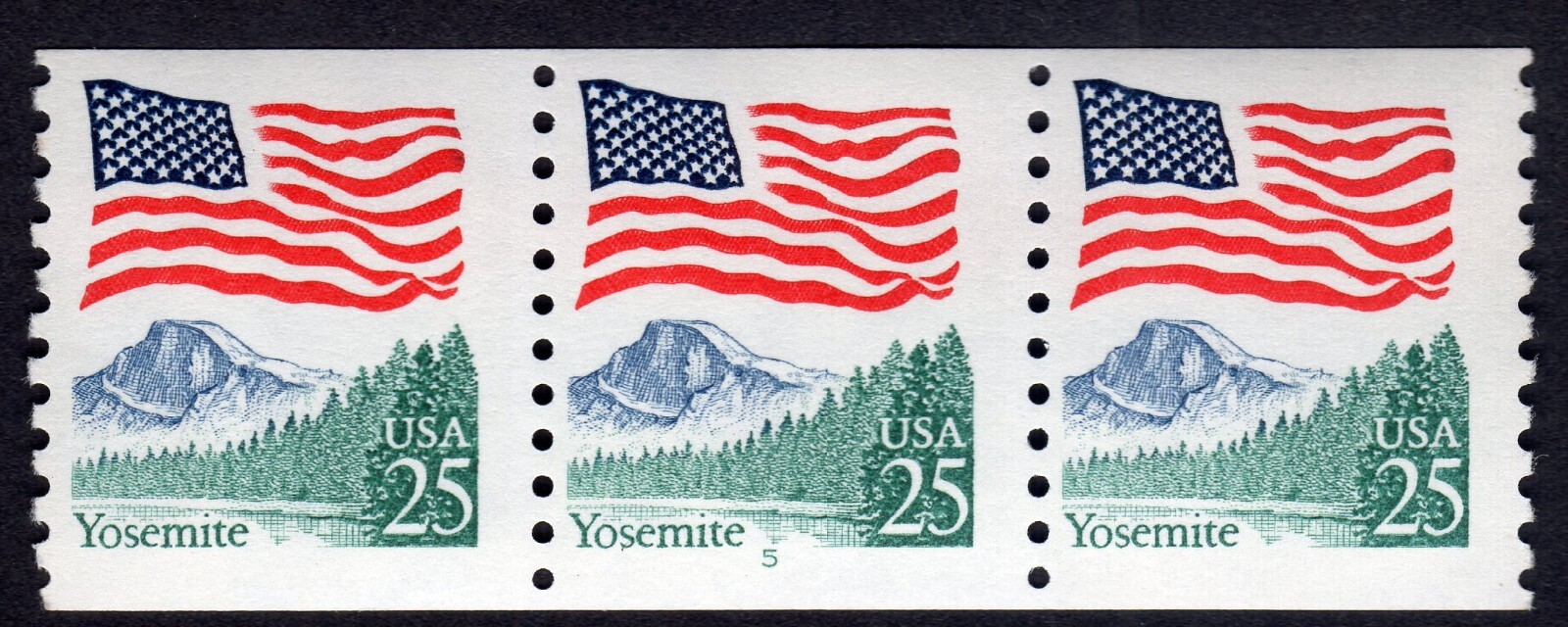 Scott #2280 Flag Over Yosemite Plate # Coil (PNC3) of 3 Stamps - MNH P#5