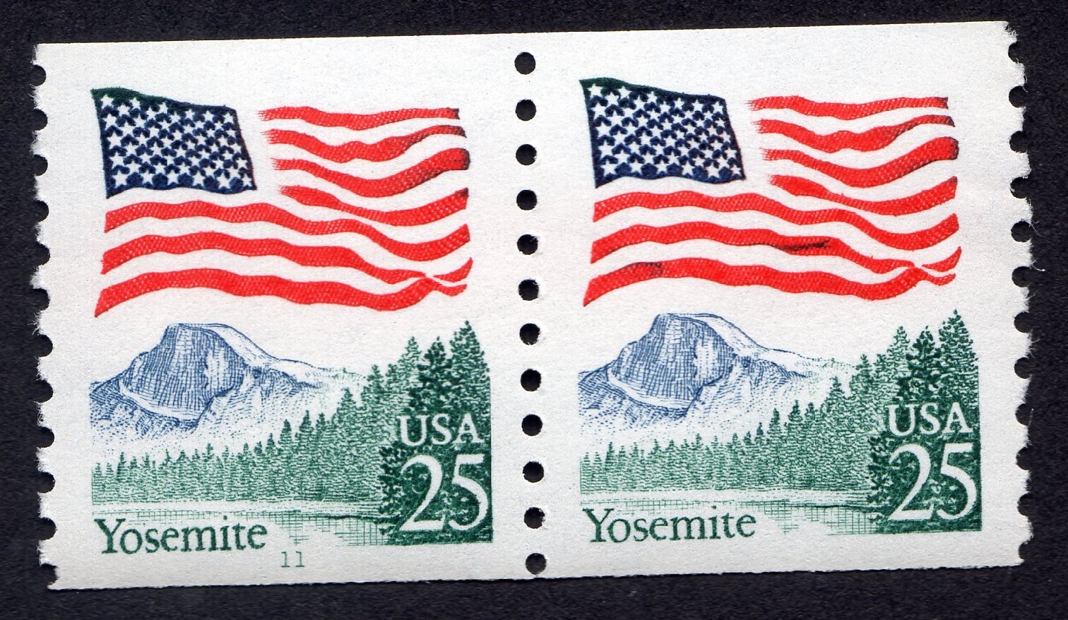Scott #2280a Flag Over Yosemite Plate # Coil (Pair) 2 Stamps - MNH P#11