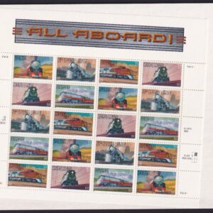 Scott #3337a (3333-3337) All Aboard! Trains Sheet of 20 Stamps - Sealed White