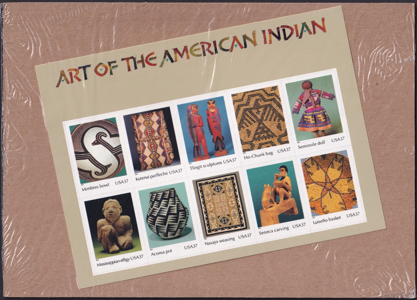 Scott #3873 American Indian Art Sheet of 10 Stamps - Sealed Brown