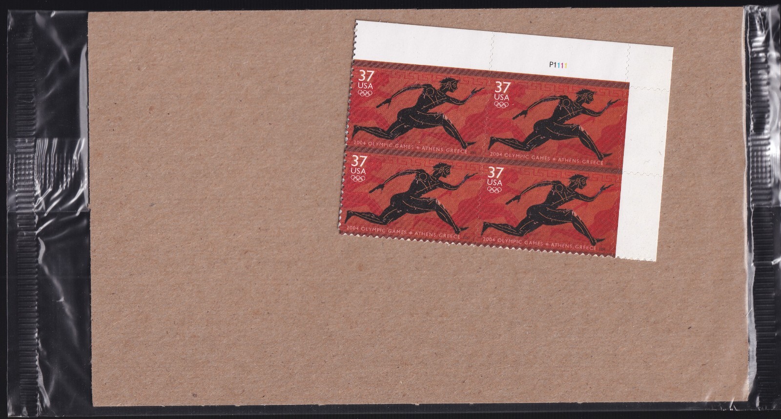 Scott #3863 Greek Olympics (Runner) Plate Block of 4 Stamps - Sealed