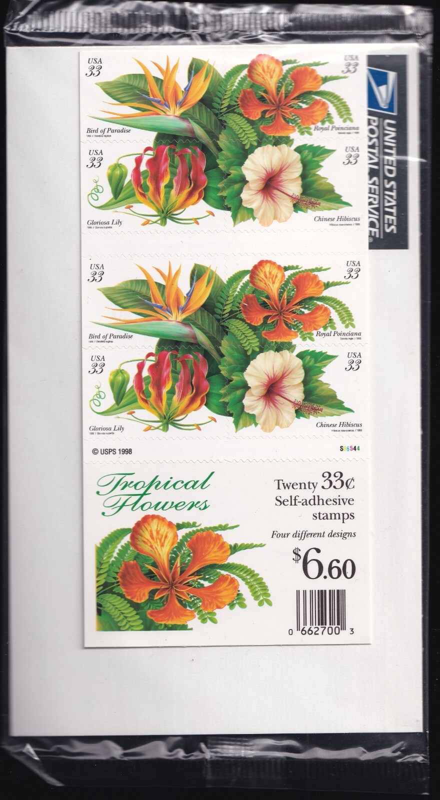 Scott #3313b Tropical Flowers Booklet of 20 Stamps - Sealed P#S66544