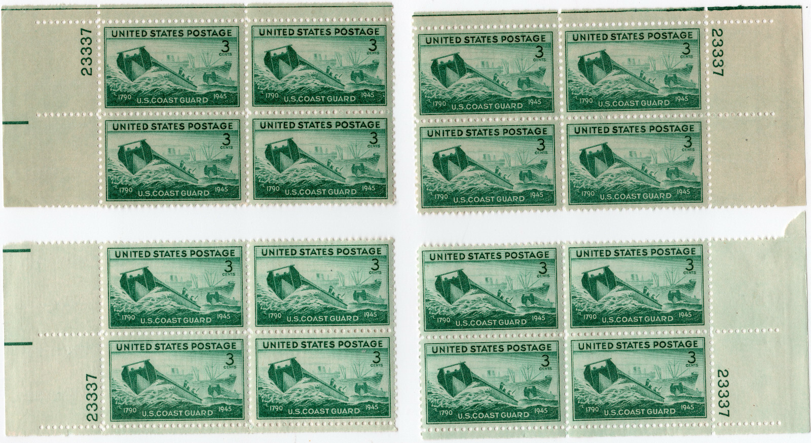 Scott #936 Coast Guard Matched Set of Plate Blocks - MNH P#23337