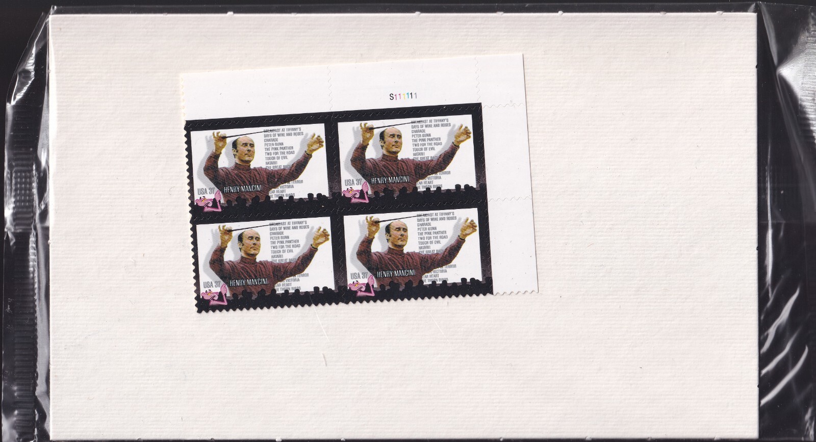 Scott #3839 Henry Mancini (Pink Panther) Plate Block of 4 Stamps - Sealed